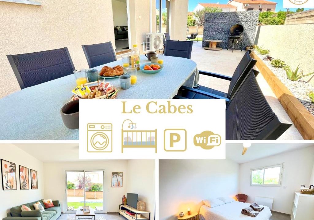 Cabestany Apartment | Le Cabes - Climatisation - BBQ -Terrasse & Jardin- Free Parking 2 places-WIFI - Télétravail - SudSéjourConciergerie