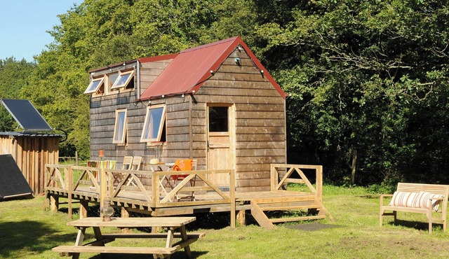A tiny house in a quiet meadow—the perfect place to unwind. Sauna