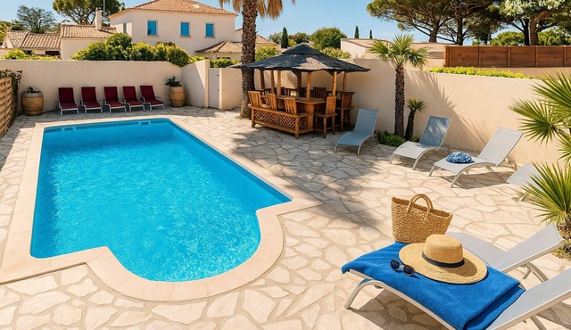 T2/20m2 au Rêve D'azur walking distance to beach, shared pool parking, bed linen included
